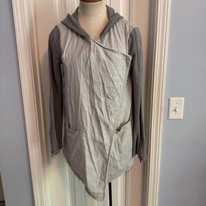 Free People Small Gray Drippy Asymmetrical Snap Hoodie ~ Lagenlook Minimalist